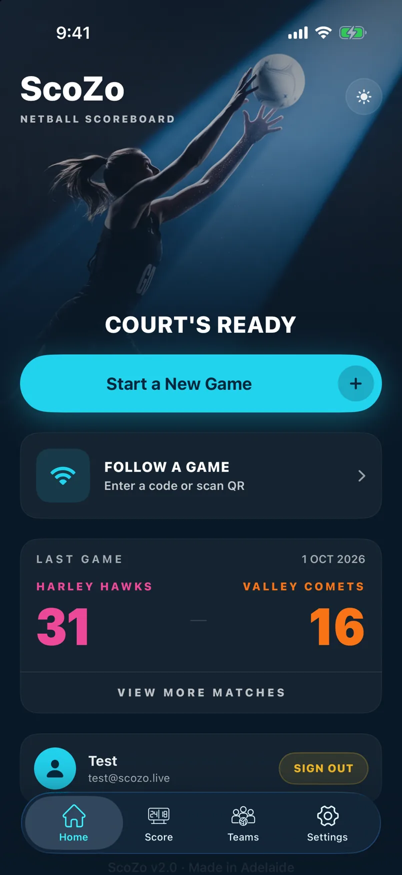 Home screen — Court's Ready