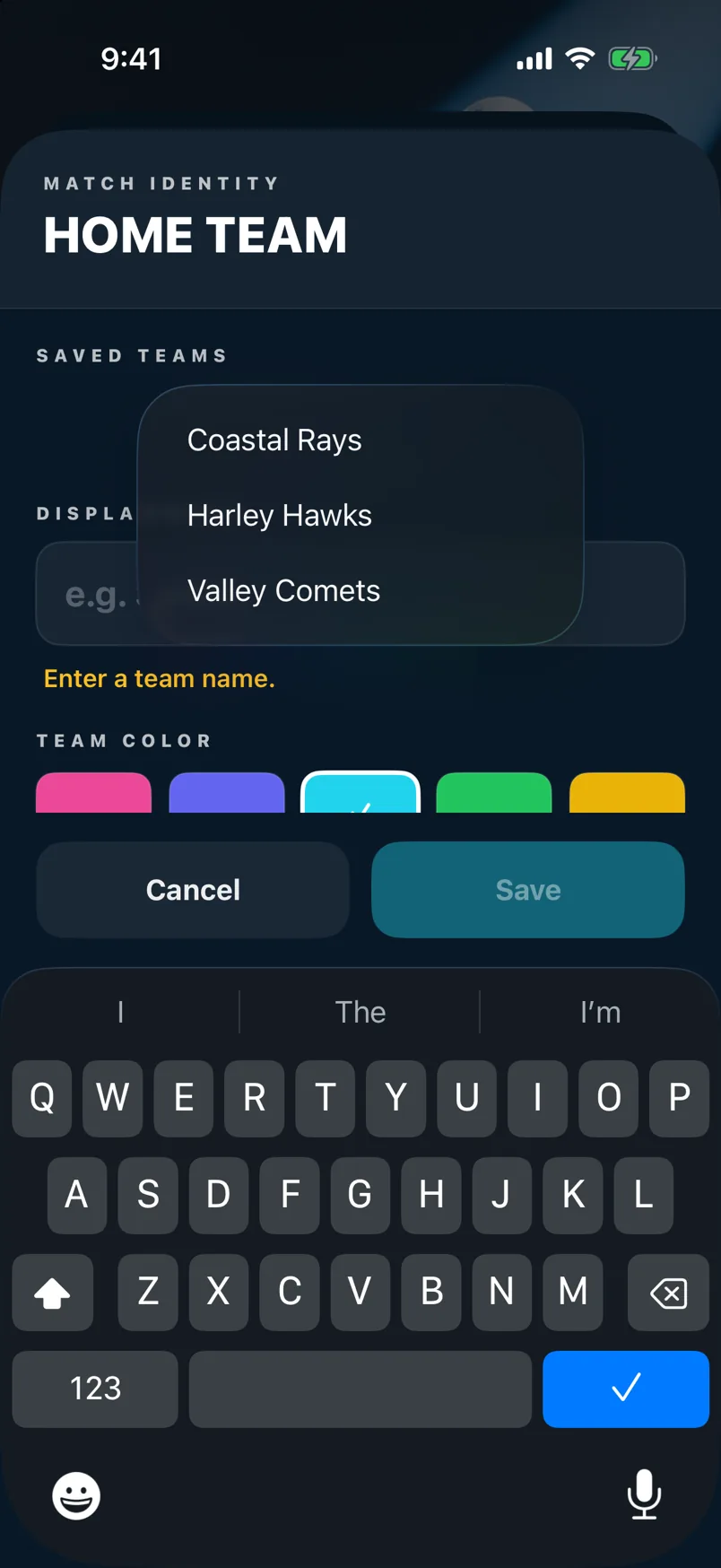 Saved Teams picker